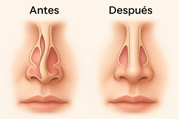 antes y despues de una septoplastia para corregir desviación de la nariz